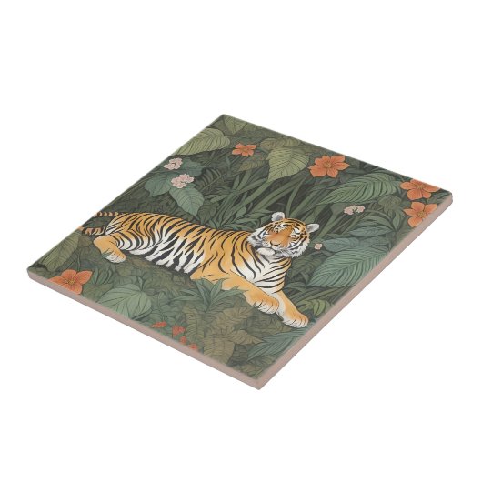 Bloementijger in groen Oerwoud Tegeltje (Zijkant)