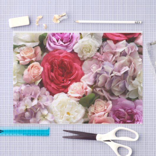 Bloementissuepapier met rozen en hortensia's tissuepapier (Craft)