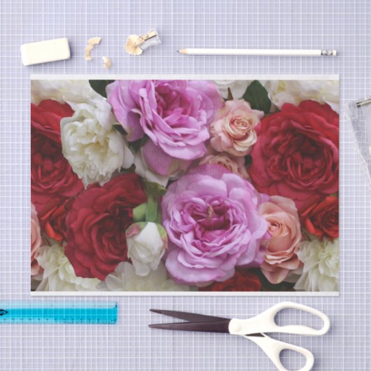 Bloementissuepapier met rozen en pioenen tissuepapier (Craft)