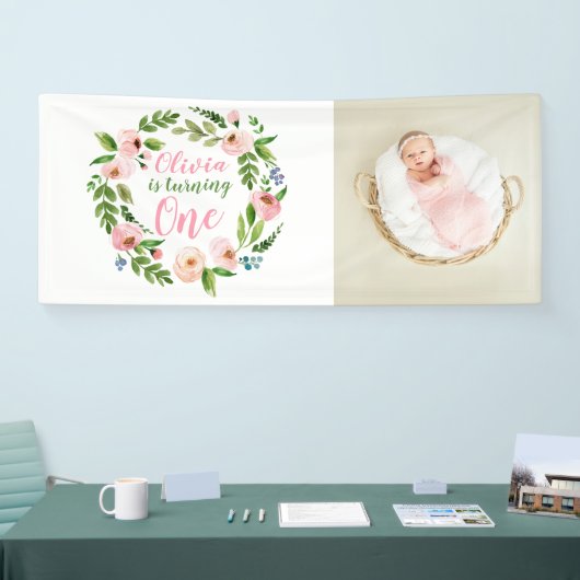 Bloementuin 1e verjaardag meisje foto spandoek (Beurs)