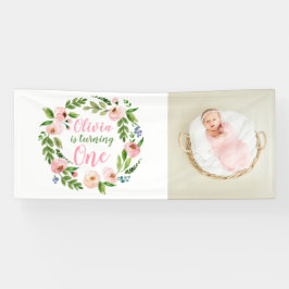 Bloementuin 1e verjaardag meisje foto spandoek