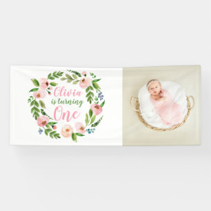 Bloementuin 1e verjaardag meisje foto spandoek