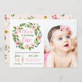 Bloementuin 1e verjaardag uitnodiging meisje foto