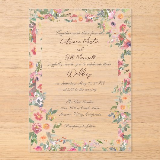 Bloementuin Acryl Clear Wedding Invitation Acryl Uitnodigingen (Voorkant)