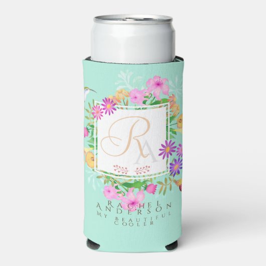 Bloementuin Aqua Monogram Seltzer Blikjeskoeler (Seltzer Voorkant)