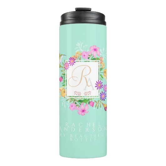 Bloementuin Aqua Monogram Thermosbeker (Voorkant)