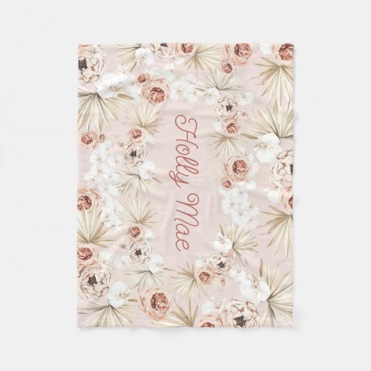 Bloementuin baby meisje boho bloemen gepersonalise fleece deken (Voorkant)