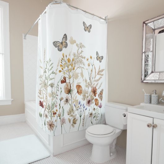 Bloementuin Badkamer Decor, Vlinder Douchegordijn (In situ)