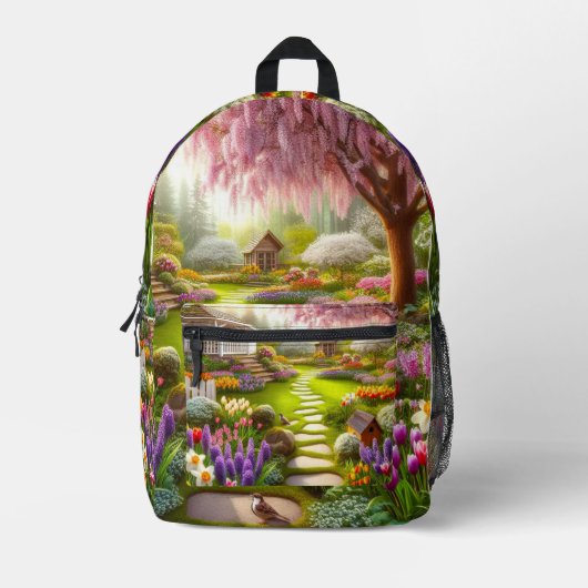  bloementuin bedrukte rugzak (Voorkant)