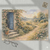 Bloementuin Blauwe Deur Bloemendecor Scene Legpuzzel