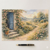 Bloementuin Blauwe Deur Bloemendecor Scene Legpuzzel