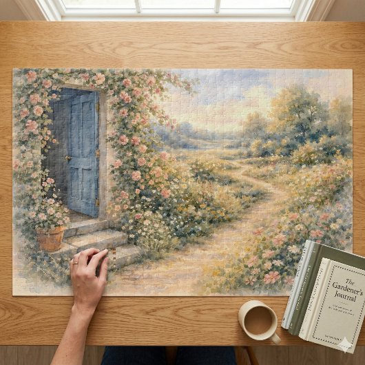Bloementuin Blauwe Deur Bloemendecor Scene Legpuzzel