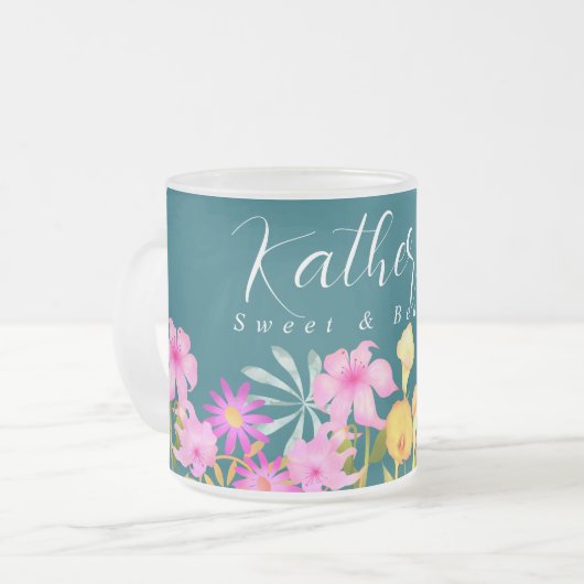 Bloementuin Blauwgroen Matglas Koffiemok (Voorkant links)