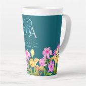 Bloementuin Blauwgroen monogram Latte Mok (Rechterhoek)