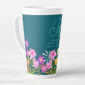 Bloementuin Blauwgroen monogram Latte Mok (Linkerhoek)