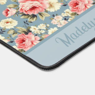Bloementuin Bloemen Blauwe Monogram Naam Bureaumat