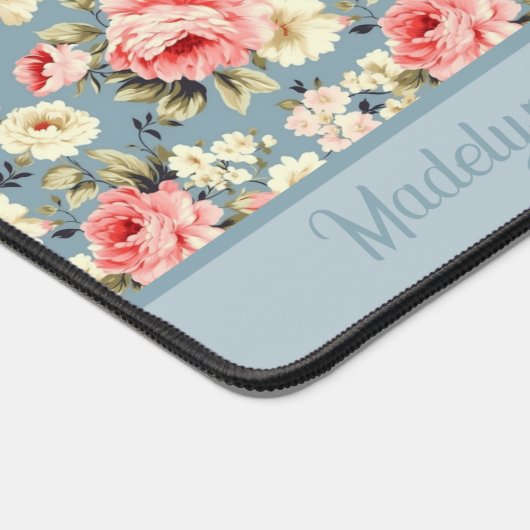 Bloementuin Bloemen Blauwe Monogram Naam Bureaumat (Hoek)