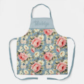 Bloementuin Bloemen Blauwe Monogram Naam Schort (Voorkant)