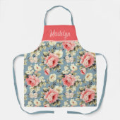Bloementuin Bloemen Koraal Rood Monogram Naam  Schort (Voorkant)