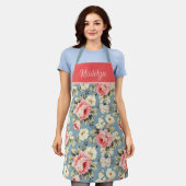 Bloementuin Bloemen Koraal Rood Monogram Naam  Schort (Gedragen)