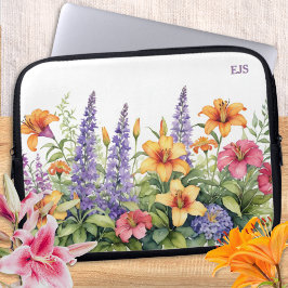 Bloementuin Bloemen Mooie Bloemige Monogram Laptop Sleeve