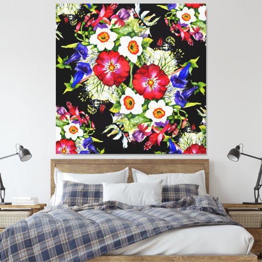 Bloementuin Bloemen Narcissus Bladgroen Rood Canvas Afdruk