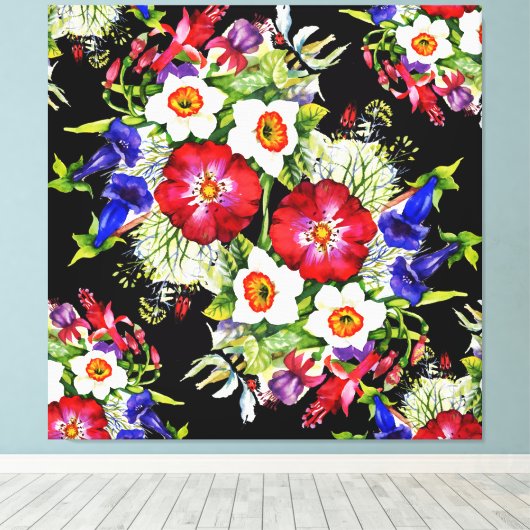 Bloementuin Bloemen Narcissus Bladgroen Rood Canvas Afdruk