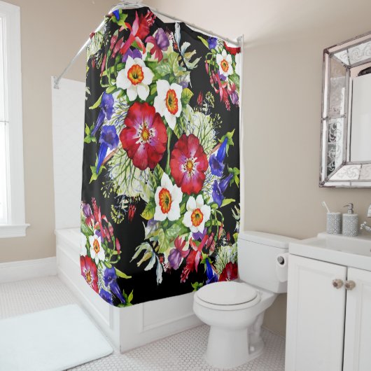 Bloementuin Bloemen Narcissus Bladgroen Rood Douchegordijn (In situ)