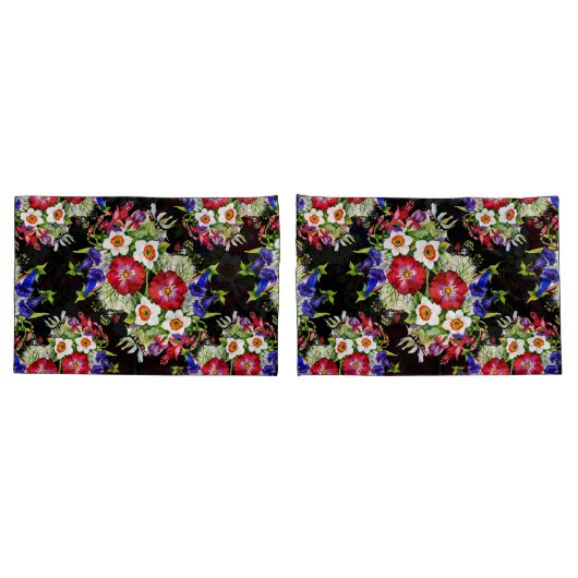 Bloementuin Bloemen Narcissus Bladgroen Rood Kussensloop (Achterkant-Set)