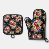 Bloementuin Bloemen Narcissus Blauw Blauw Ovenwant & Pannenlap Set (Voorkant)