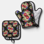 Bloementuin Bloemen Narcissus Blauw Blauw Ovenwant & Pannenlap Set (Voorkant / Achterkant)