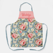 Bloementuin Bloemen Roze Blush Monogram Naam Schort (Voorkant)