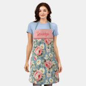 Bloementuin Bloemen Roze Blush Monogram Naam Schort (Gedragen)