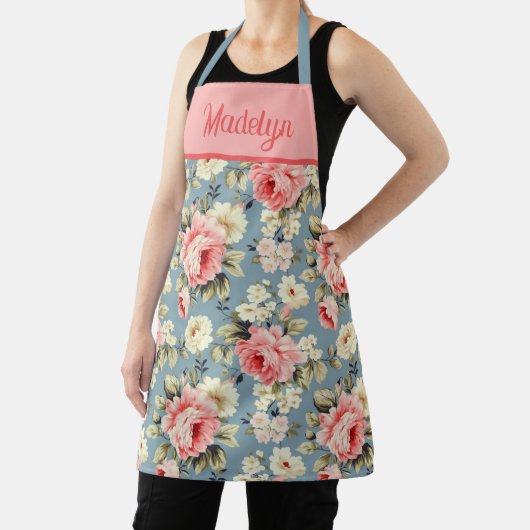 Bloementuin Bloemen Roze Blush Monogram Naam Schort (Insitu)