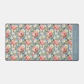 Bloementuin Bloemen Stof Blauw Monogram Naam Bureaumat (Voorkant)