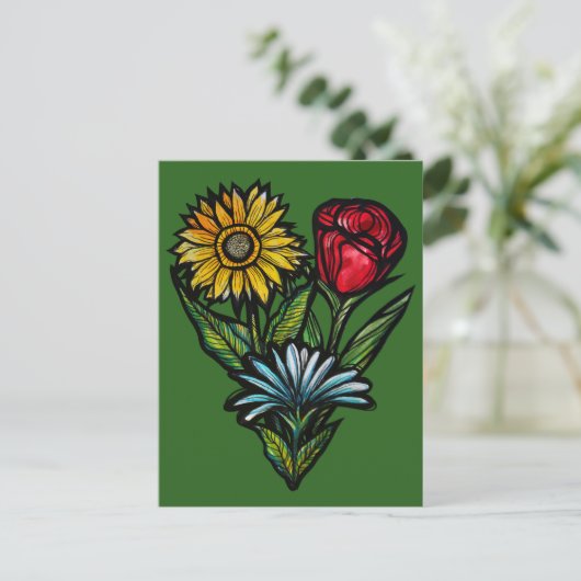 Bloementuin Bloemisten Roos Zonnebloem en Tulpen Briefkaart (Staand voorkant)