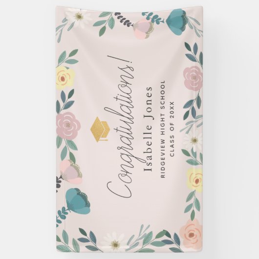 Bloementuin Blush Roze Afstuderen Spandoek (Verticaal)