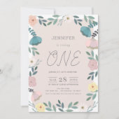 Bloementuin Blush Roze GIrl 1e verjaardag Kaart (Voorkant)