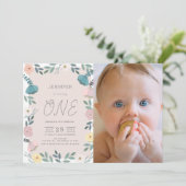Bloementuin Blush Roze GIrl Foto 1e verjaardag Kaart (Staand voorkant)