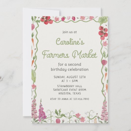 Bloementuin Boeren Markt Verjaardag Uitnodiging (Voorkant)