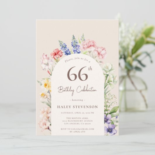 Bloementuin Boog grillig beige 66e verjaardag Kaart (Staand voorkant)