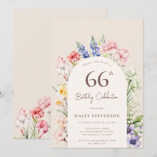 Bloementuin Boog grillig beige 66e verjaardag Kaart (Voorkant / Achterkant)