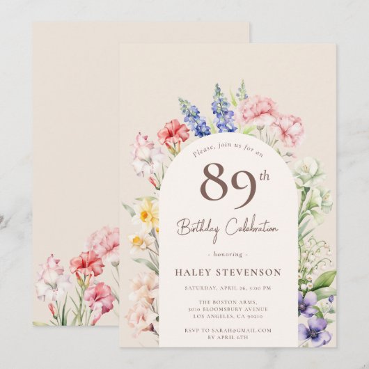 Bloementuin Boog grillig beige 89e verjaardag Kaart (Voorkant / Achterkant)