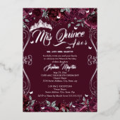 Bloementuin Bourgogne Mis Quince Quinceanera Folie Uitnodiging (Voorkant)