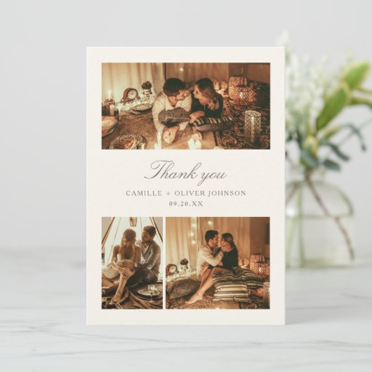  bloementuin bruiloft 3 foto collage bedankkaart (Staand voorkant)