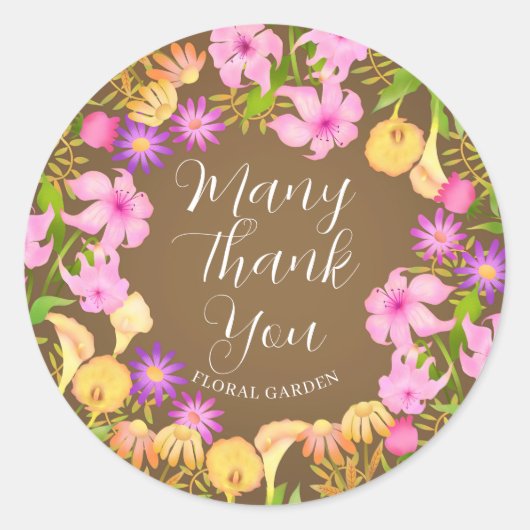 Bloementuin bruin ronde sticker (Voorkant)