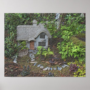 Bloementuin Cottage Houtskool Fotoschilderij Poster