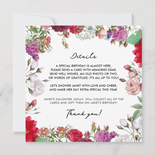 Bloementuin Douche per mail Verjaardag Kaart (Achterkant)