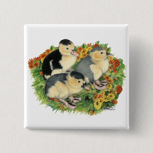 Bloementuin Eendjes Vierkante Button 5,1 Cm (Voorkant)