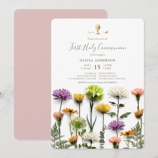 Bloementuin eerste communie uitnodiging (Voorkant / Achterkant)